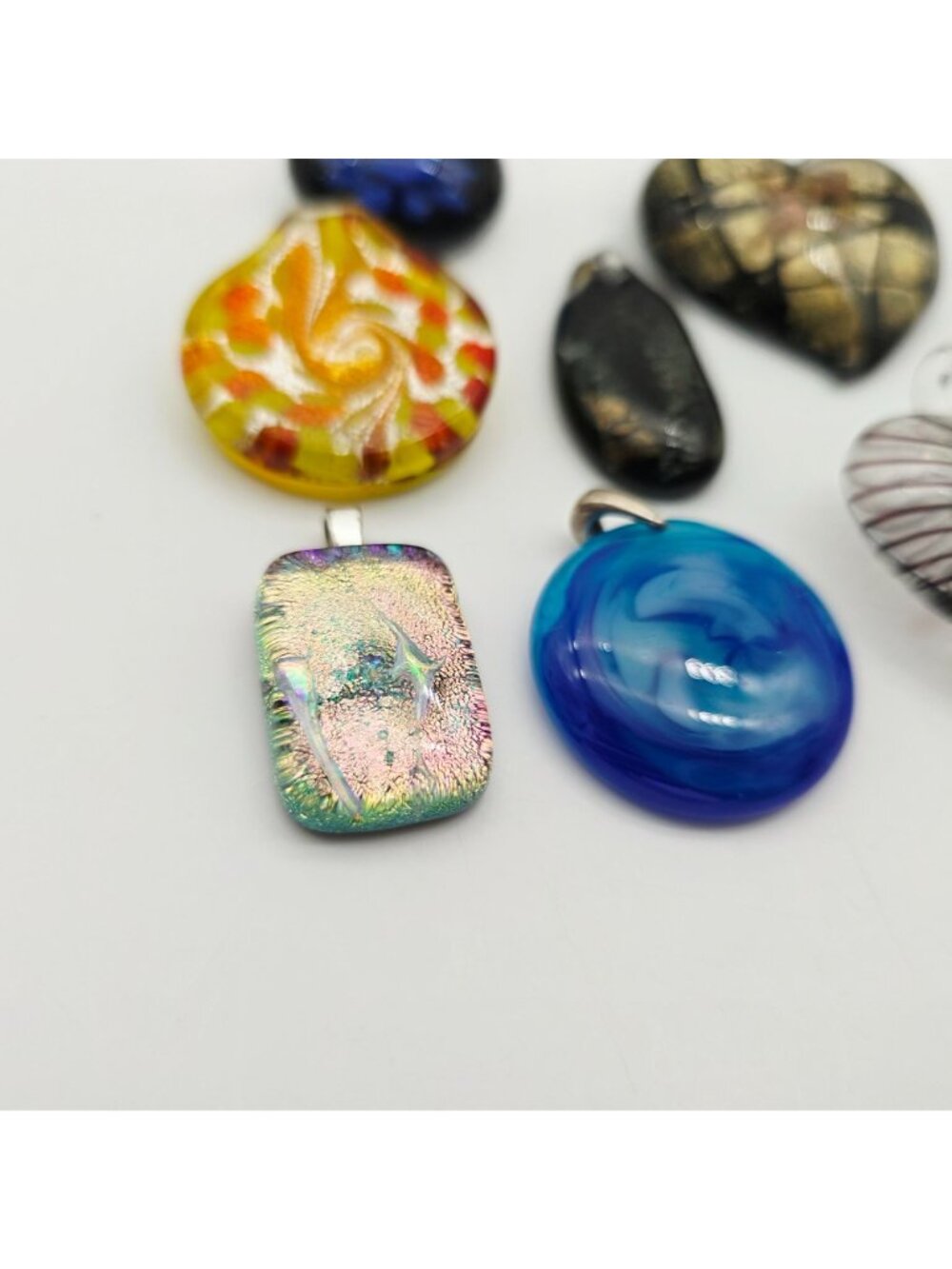 Glass Pendant Lot - Heart Swirl Round & Rectangle Vibrant Colors & Patterns - Picture 5 of 8